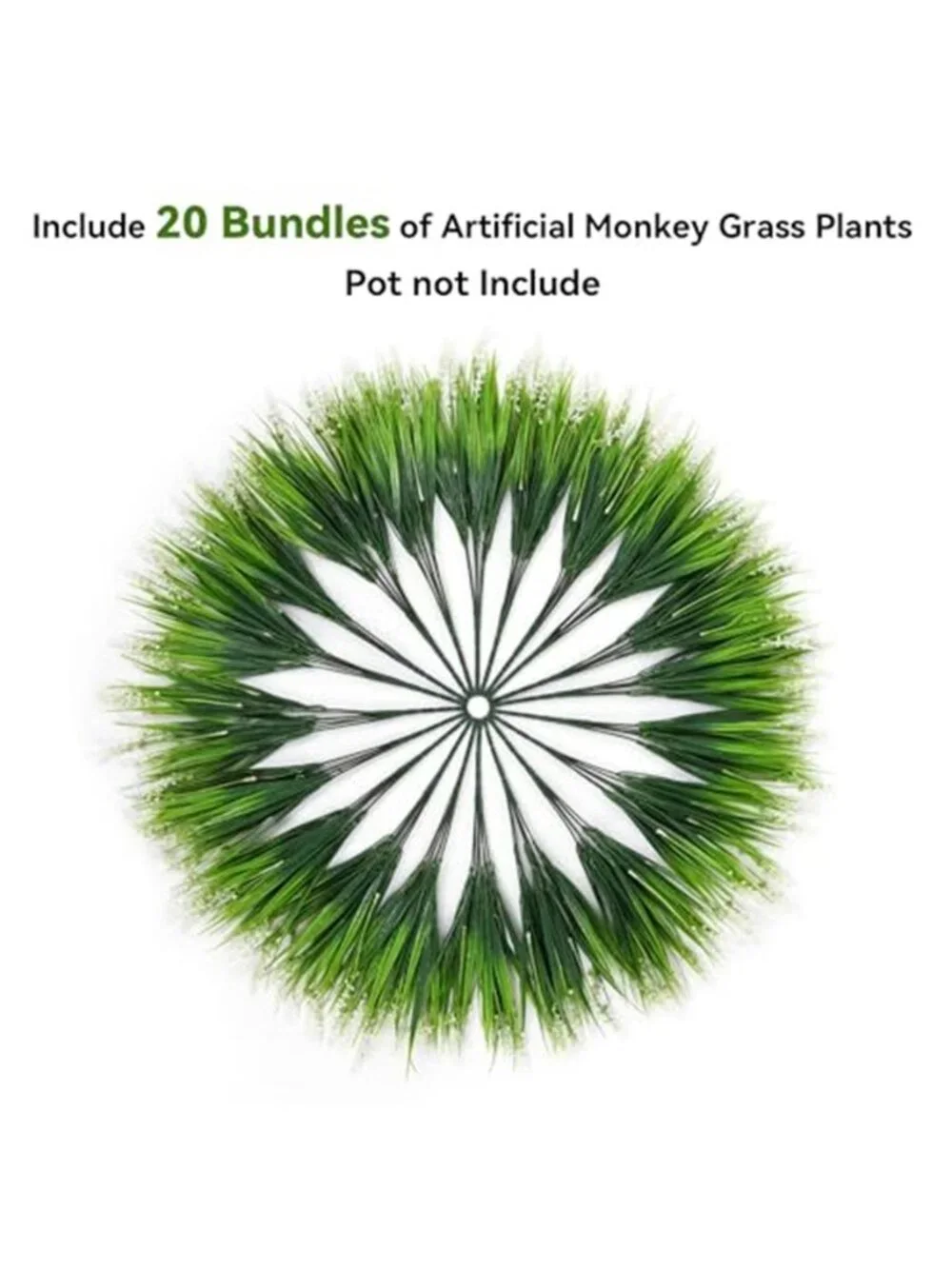 Artificial Monkey Grass White Faux Outdoor Plants 20 Pack UV Resistant 16.5 Inch